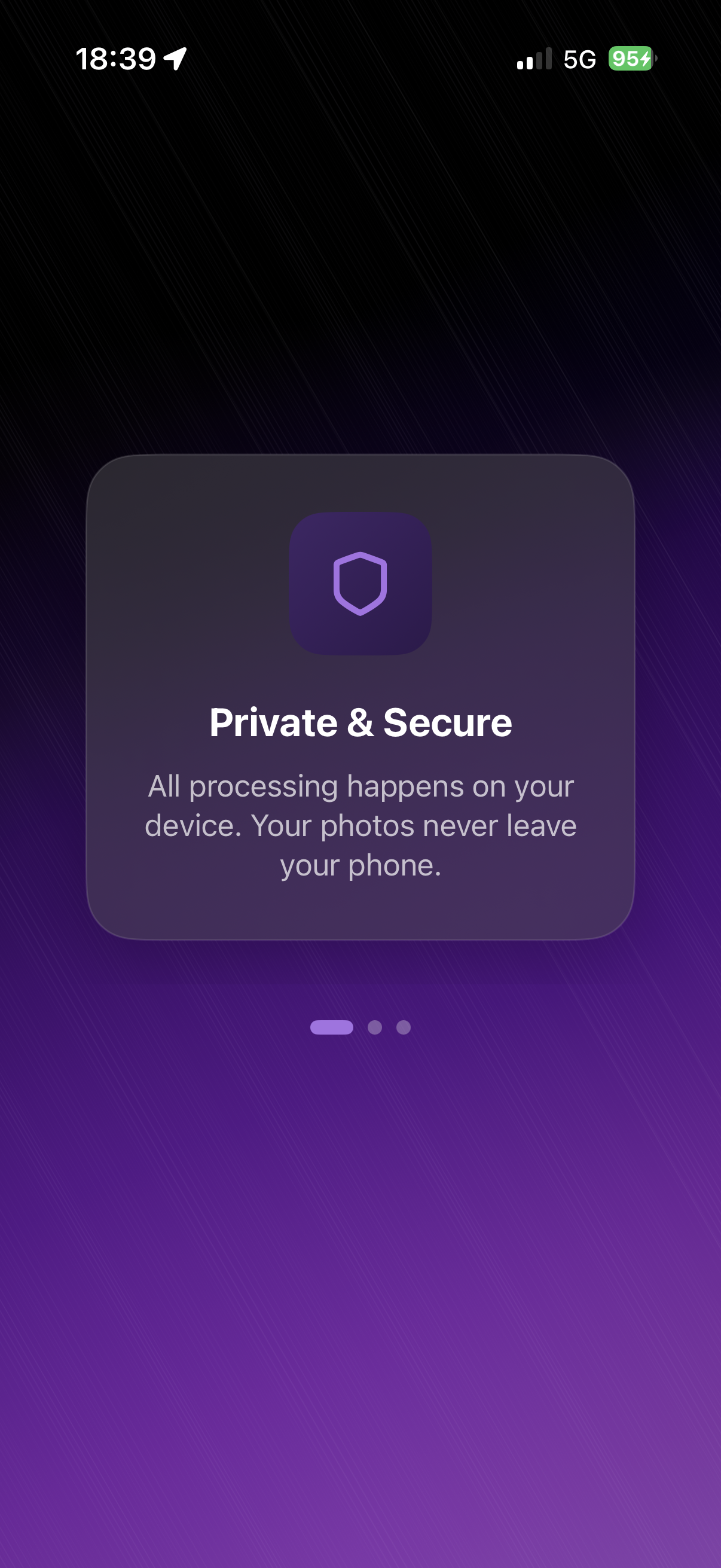 LuminaClean privacy screen showing on-device processing